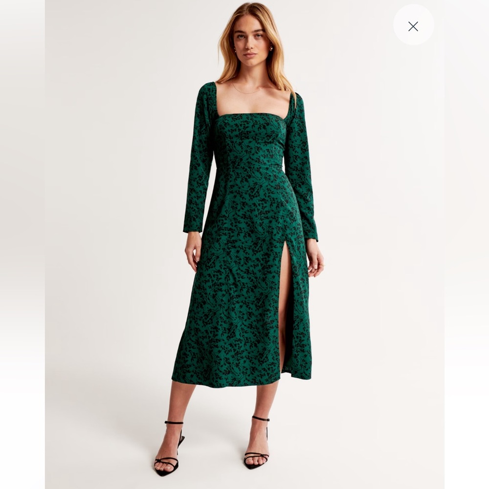 Abercrombie & Fitch Long-Sleeve Squareneck Midi Dress Medium Petite Holiday MP